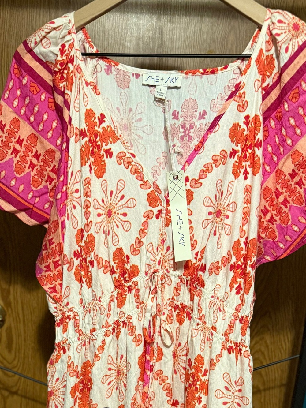 She + Sky Pink and Orange Floral Tiered Dress